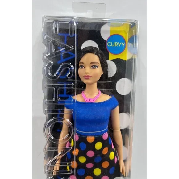 Barbie Fashionistas Polka Dot Fun Curvy Doll With Blue Top 2014 DVX73 New - Picture 2 of 5
